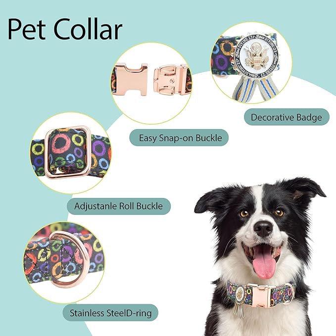 Collar de algodón ajustable con hebilla metálica para perro talla S miniatura 3