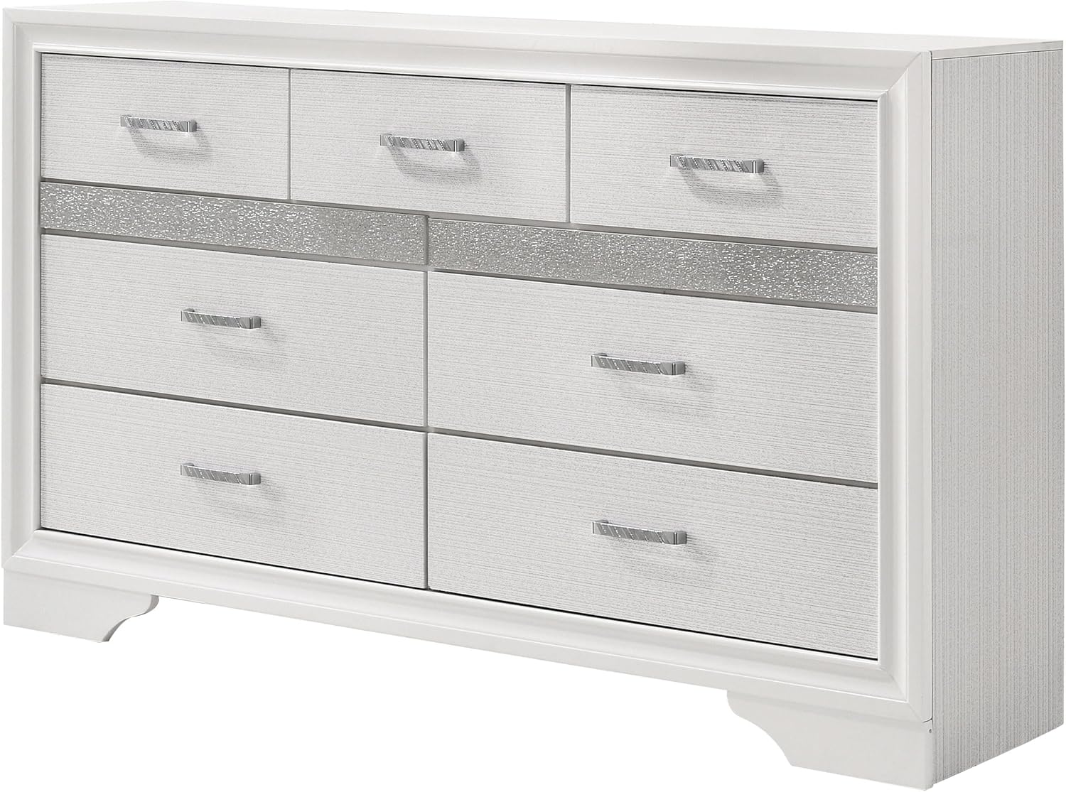 Coaster Home Furnishings - Miranda - Wood - 7-Drawer Dresser with Contemporary Style, Felt-Lined Top, Hidden Jewelry Drawer, Glitter Panel - Bedroom - White - 205113