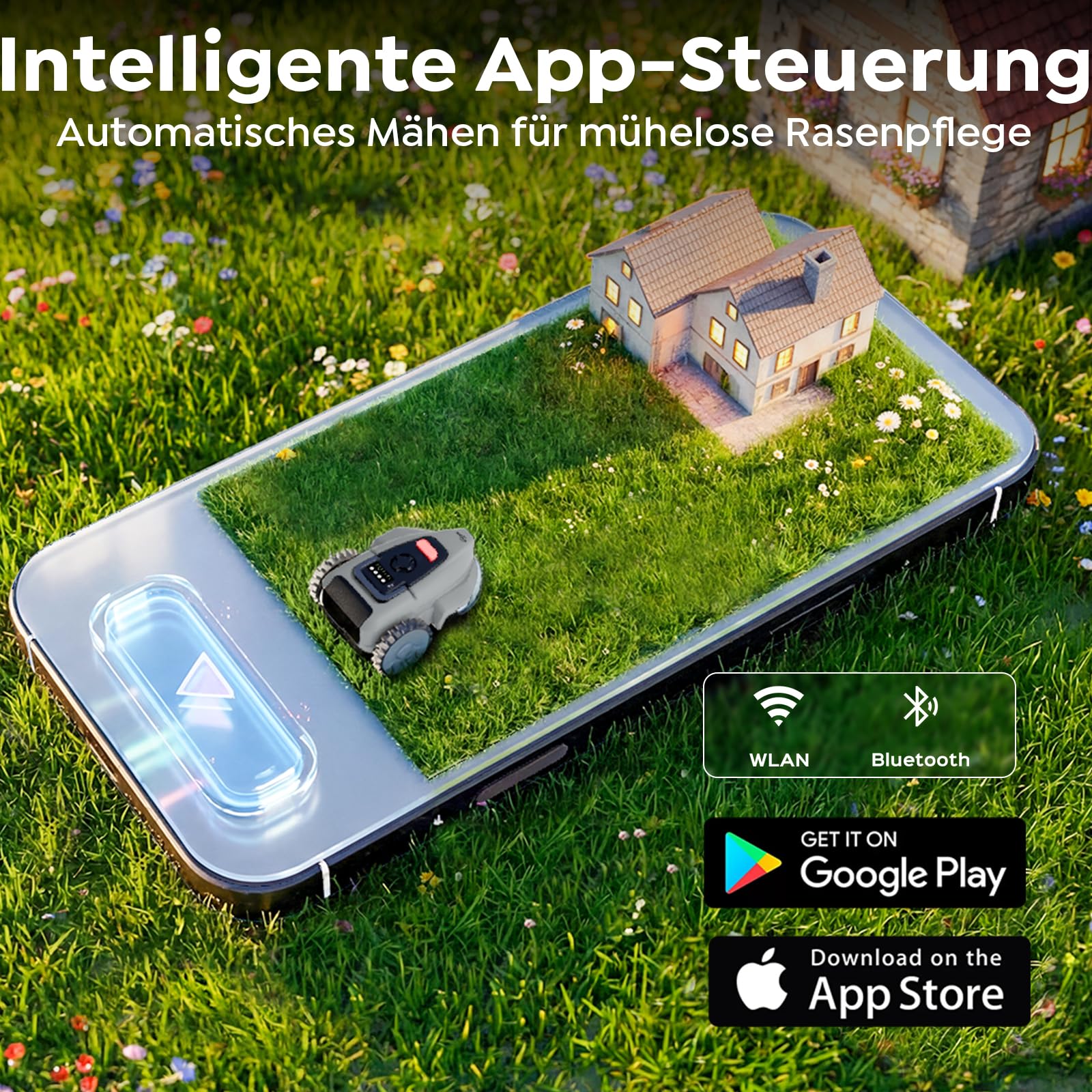 YARDCARE V3 Mähroboter ohne Begrenzungskabel, mit Vision-Navigation, 150+ Hinderniserkennung und App-Steuerung, 50 dB leise, Rasenmäher Roboter für kleine bis mittlere Gärten, inklusive Magnetstreifen