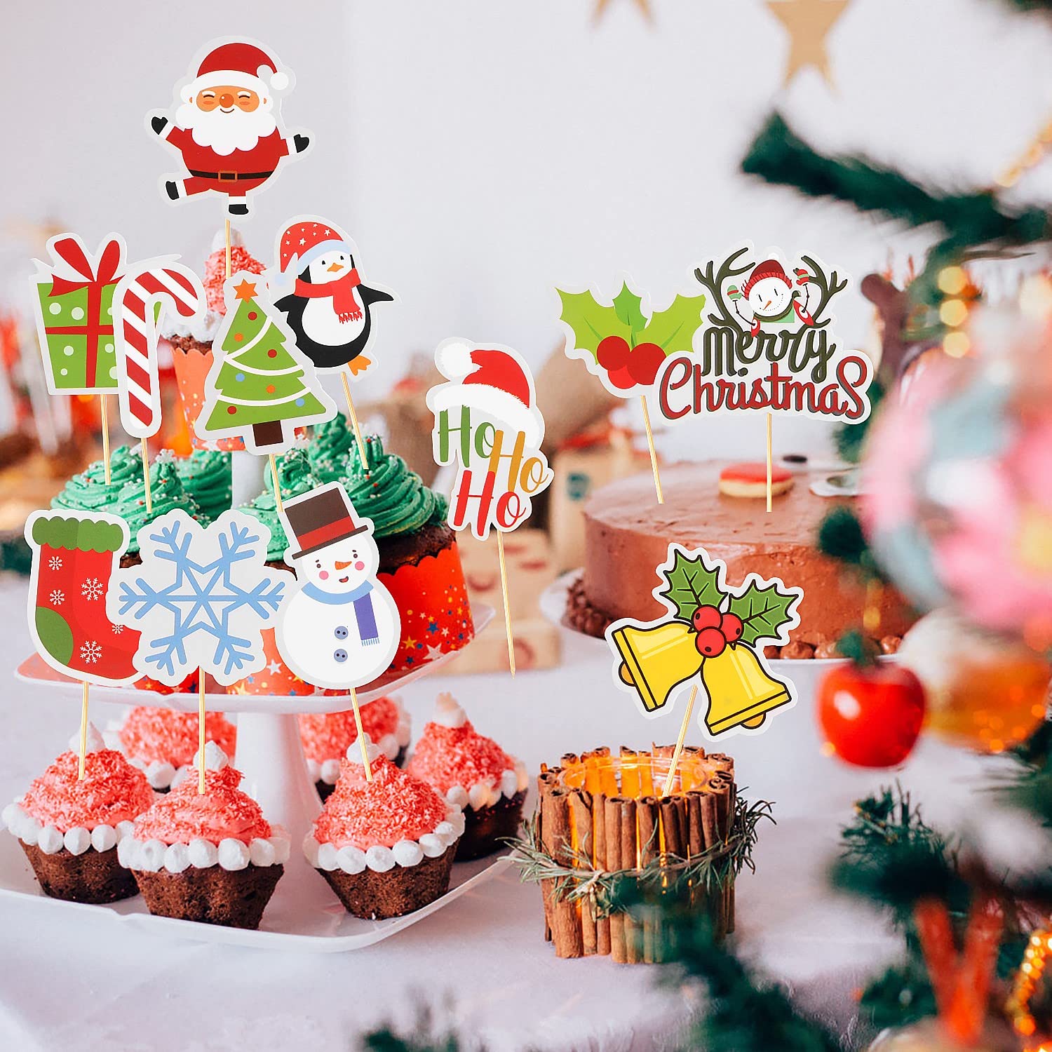 Cyodoos Christmas Cupcake Toppers – 10PCS Festive Picks For Cake & Dessert Decorating