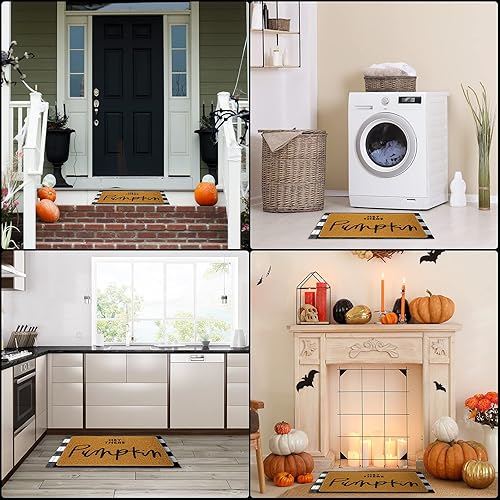Miniatura 6 de Fabbay 2 tapetes de bienvenida de otoño de Halloween, diseño de calabaza y búfalo negro y blanco | Tapete de bienvenida en capas para puerta