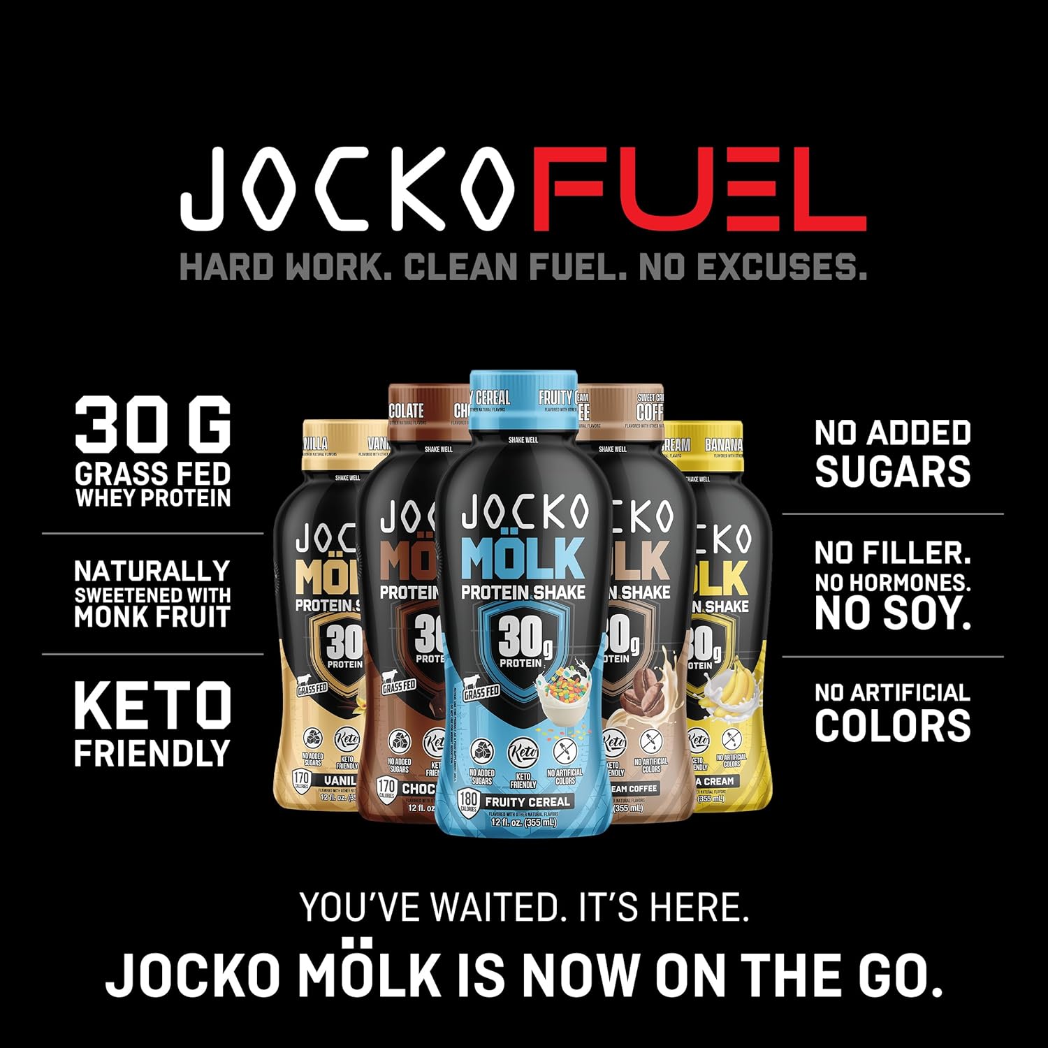 Jocko Mölk 30g Grass Fed Protein Shakes – No Added Sugar Protein Drinks KETO Friendly - Ready to Drink 12 FL Oz (Pack of 12) Fruity Cereal
