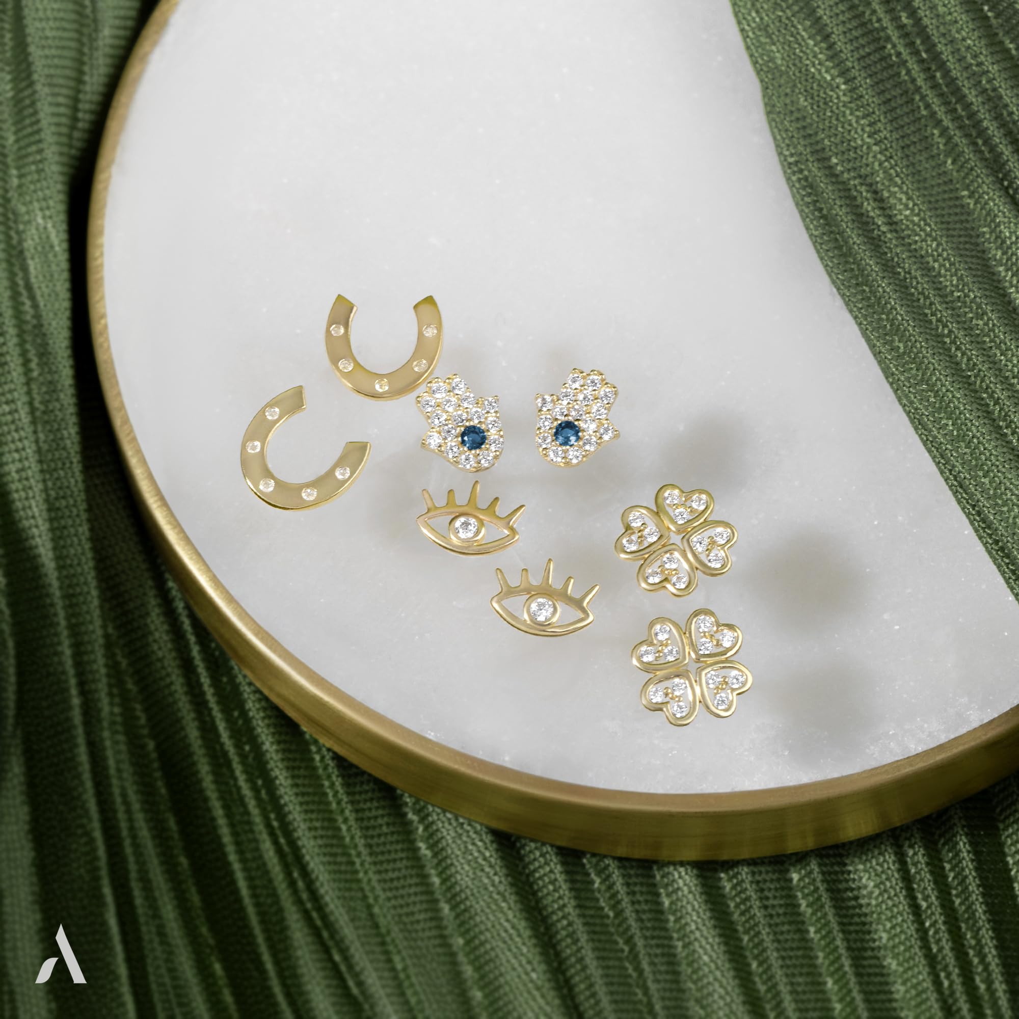 Amberta Pendientes de la Suerte con Circonitas para Mujer en Oro Italiano de 9 Quilates