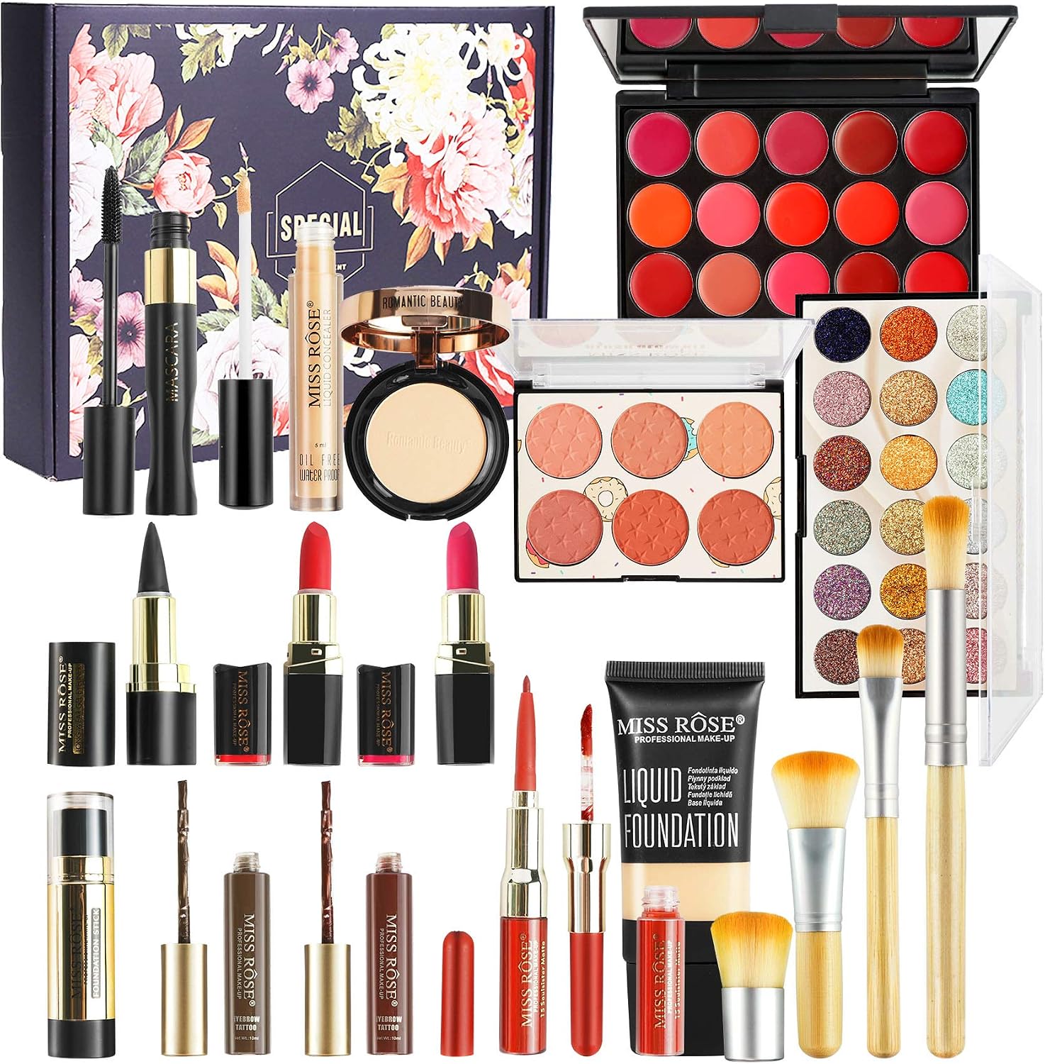 Professional Makeup Set,MKNZOME Cosmetic Starter Kit With Gift Box Portable Travel Make Up Palette Birthday Xmas Gift Set Full Sizes Eyeshadow Face Powder Lip Gloss for Teenage & Adults