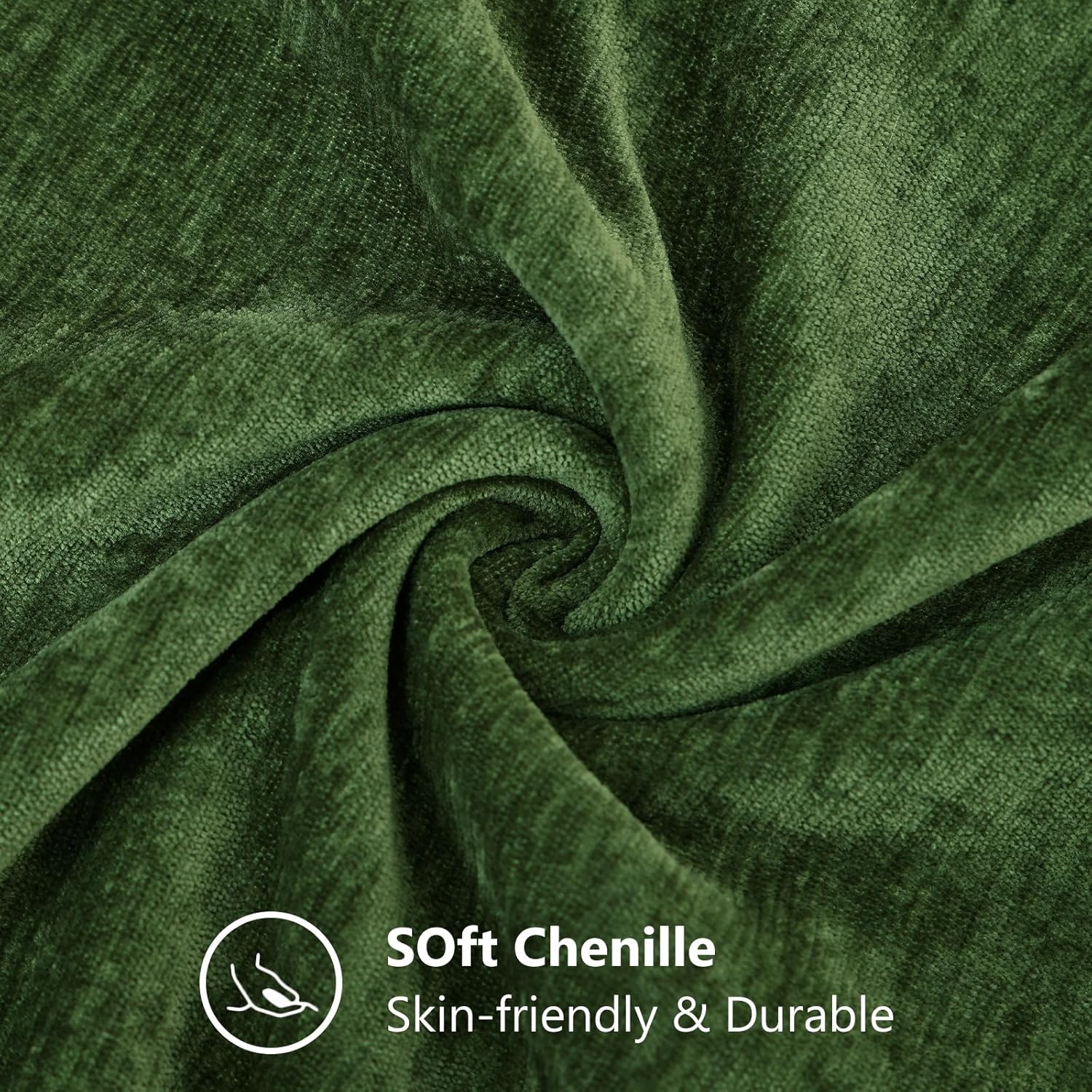 decorUhome Chenille Moss Green Spring Euro Sham Throw Pillow Covers 24x24 Inch Set of 2, Decorative Soft Couch Pillow Covers Solid Dyed Accent Farmhouse Neutral Square Pillow Cases for Sofa - Image 2