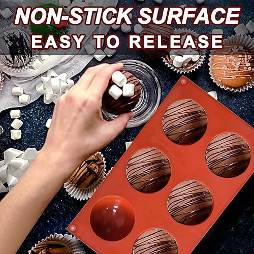 Miniatura 21 de Paquete de 3 moldes de silicona extra grandes de 5 cavidades, molde de media esfera antiadherente para hacer bombas de chocolate caliente de gran 5