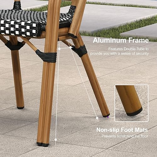 Miniatura 9 de PURPLE LEAF Juego de 2 sillas francesas de mimbre de aluminio, mimbre tejido a mano, sillas de comedor al aire libre para patio, cocina, jardín,