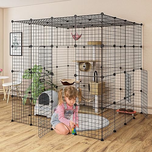 Miniatura 5 de Jaula grande para gatos, para interiores, desmontables, de alambre de metal, para bricolaje, corralito para gatos, jaula para gatitos, lugar de