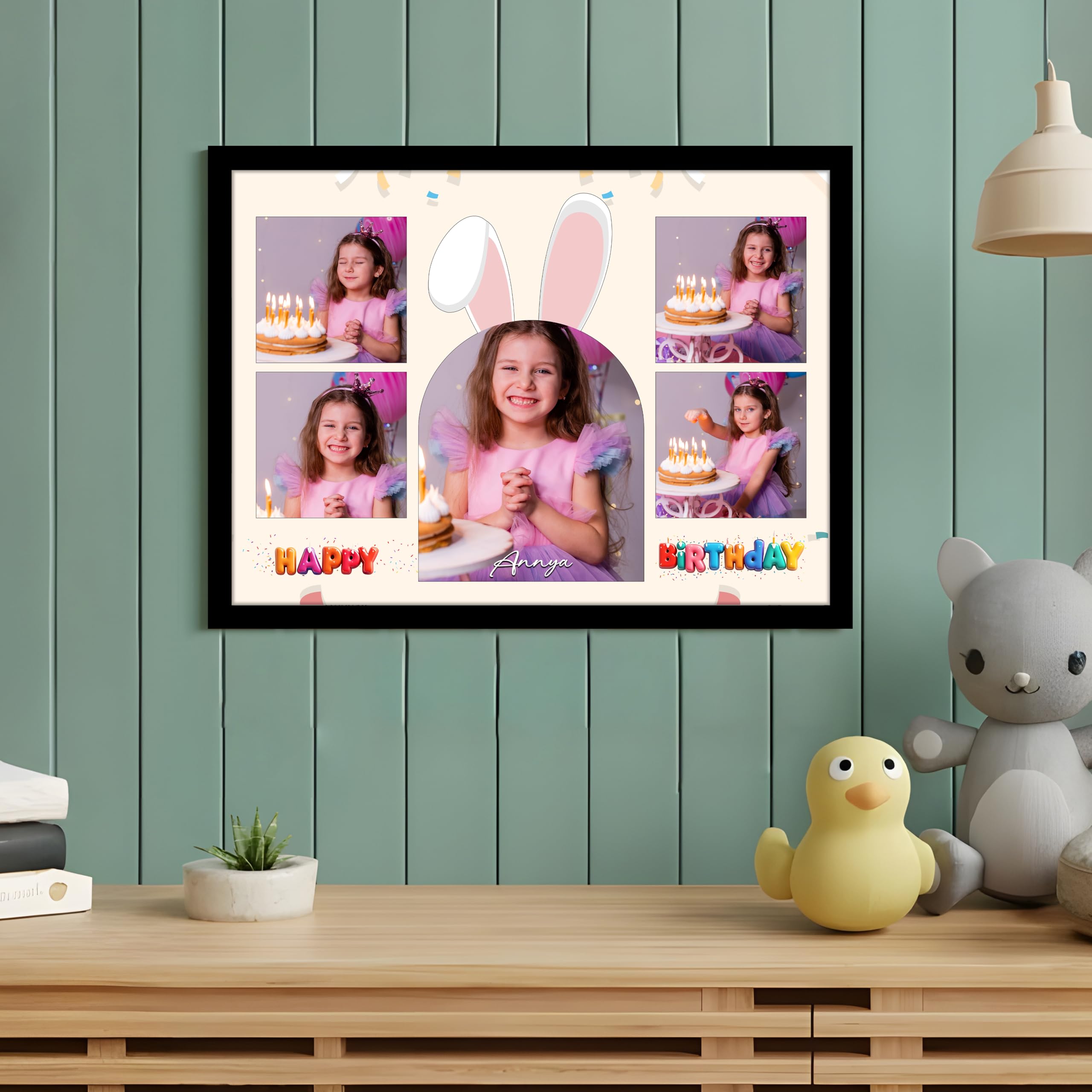 SNAP ART Personalized Happy Birthday Wall Photo Print Collage with 5 Photo Upload Customized Photo Frame Gift For Kids, Sister, Brother and Friends (Frame Size 13x18 inch) 1