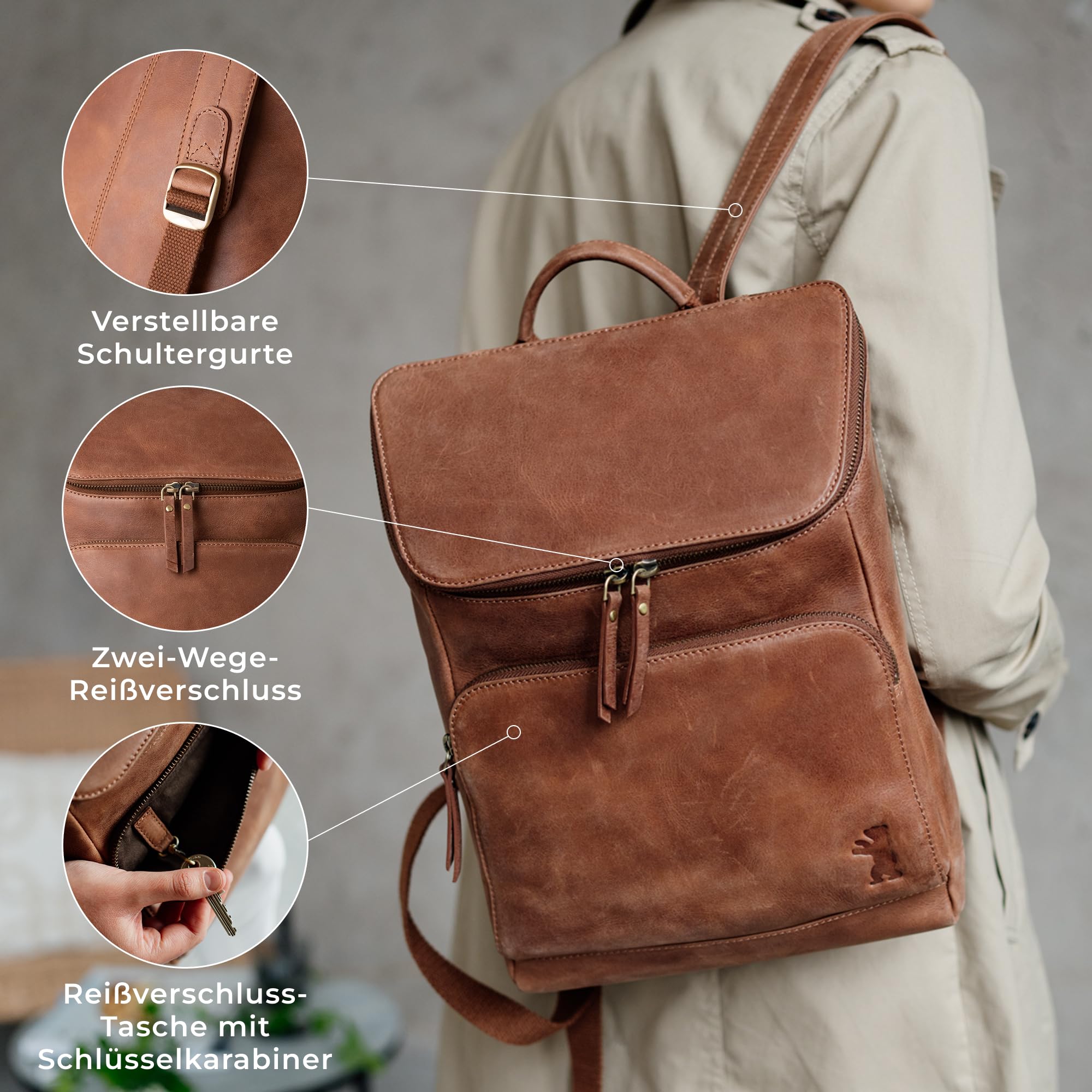 Berliner Bags Rucksack Sydney Vintage Leder, Cityrucksack Damen - Braun