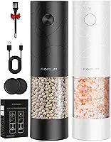 FORLIM Conjunto de moedor elétrico de sal e pimenta, recarregável por USB, moedor automático de sal e pimenta com capa contra poeira, controle de um botão, grossura ajustável, luz LED branca (2