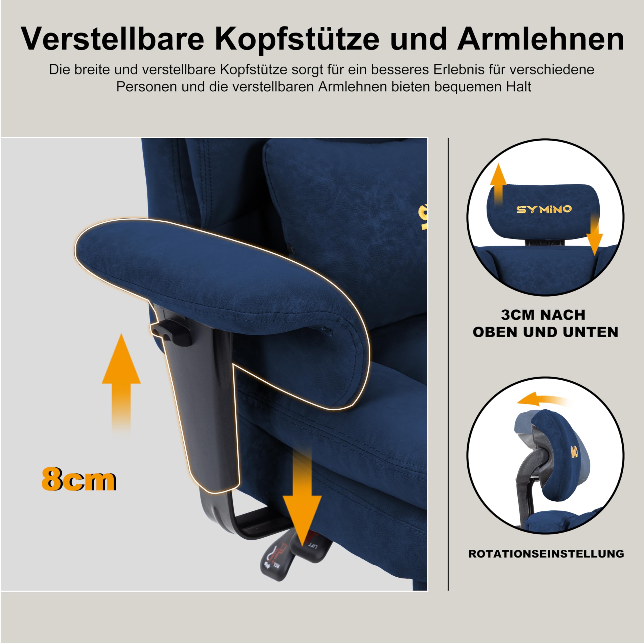 Symino Gaming Stuhl Chefsessel Bürostuhl Ergonomisch, Vintage-PU-Leder Schreibtischstuhl mit Fußstütze Höhenverstellbarer Office Chair Computerstuhl 130kg, Dunkelblau