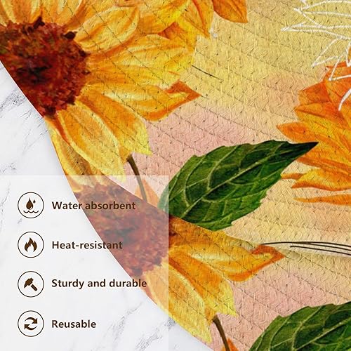 Miniatura 3 de 3 Pcs Trivet Hot Plate Hand Drawn Vibrant Yellow for Hot Dishes 15in Cotton Thread Weave Heat Resistant Placemats for Teapot Home Necessities