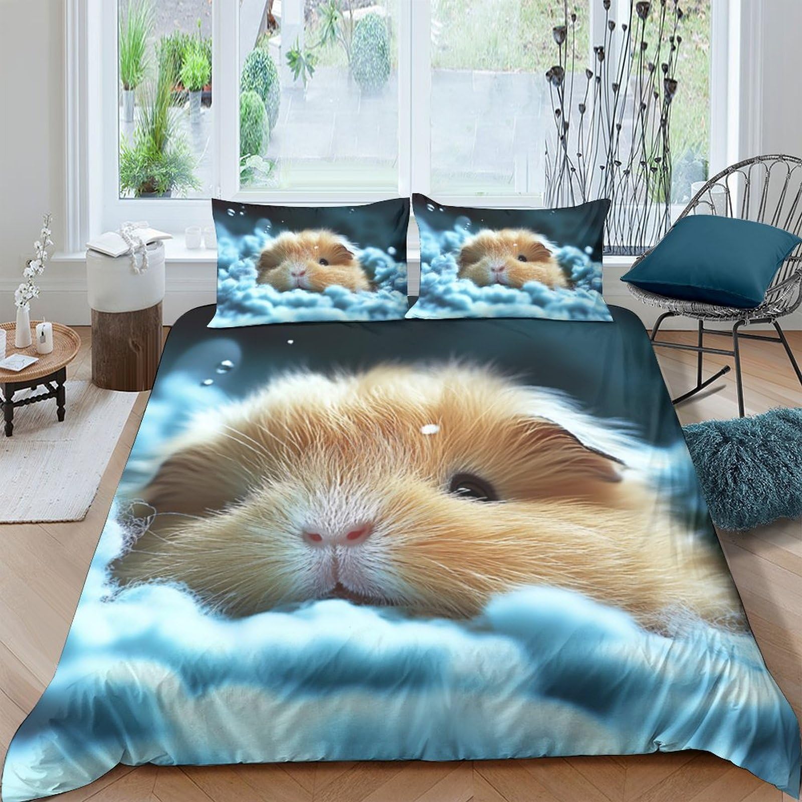 Ctjqhvkz Style-3 3D Printed Guinea Pig Cloud Fitted Sheet Microfiber Soft Decorative Bed Cover For Bedroom Guest Room Dorm Mattress Protection Single（135X200cm）