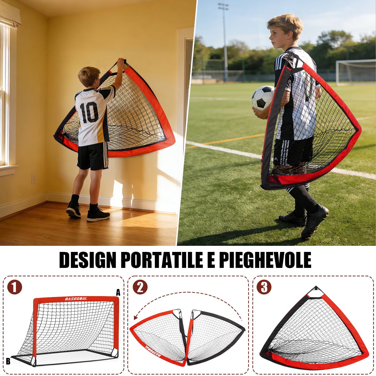 Porta da Calcio 150x120cm con Aste in Fibra di Vetro e Reti per Giardino
