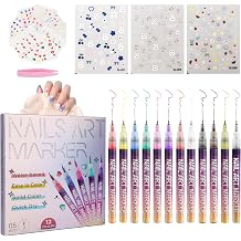 Pintada 12 Color Nail Art Pens Set - 0.5mm Fine Tip Nail Art Markers with Stickers, Leak-Proof Nail Pens for DIY Nail Art, Greeting Cards & Crafts