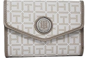 Women's White/Gray Coated Canvas Logo Print Small Wallet Clutch Bag by Tommy Hilfiger