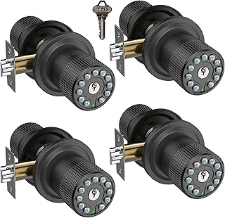 iulock Smart Door Knob with Keypad and Key,Keyless Entry Door Lock with Rubber Grip, Auto Lock,50 User Code,Waterproof, Easy to Install and Program for Bedroom (Matte Black Same Key 4 Pack)