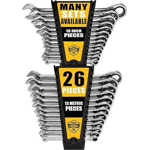 TOOLGUARDS Ratcheting Wrench Set 26pcs - Metric and Standard - With Rack Organizer - Wrenches - Combination Ratchet Wrench Set - 100% Lifetime Satisfaction Guarantee