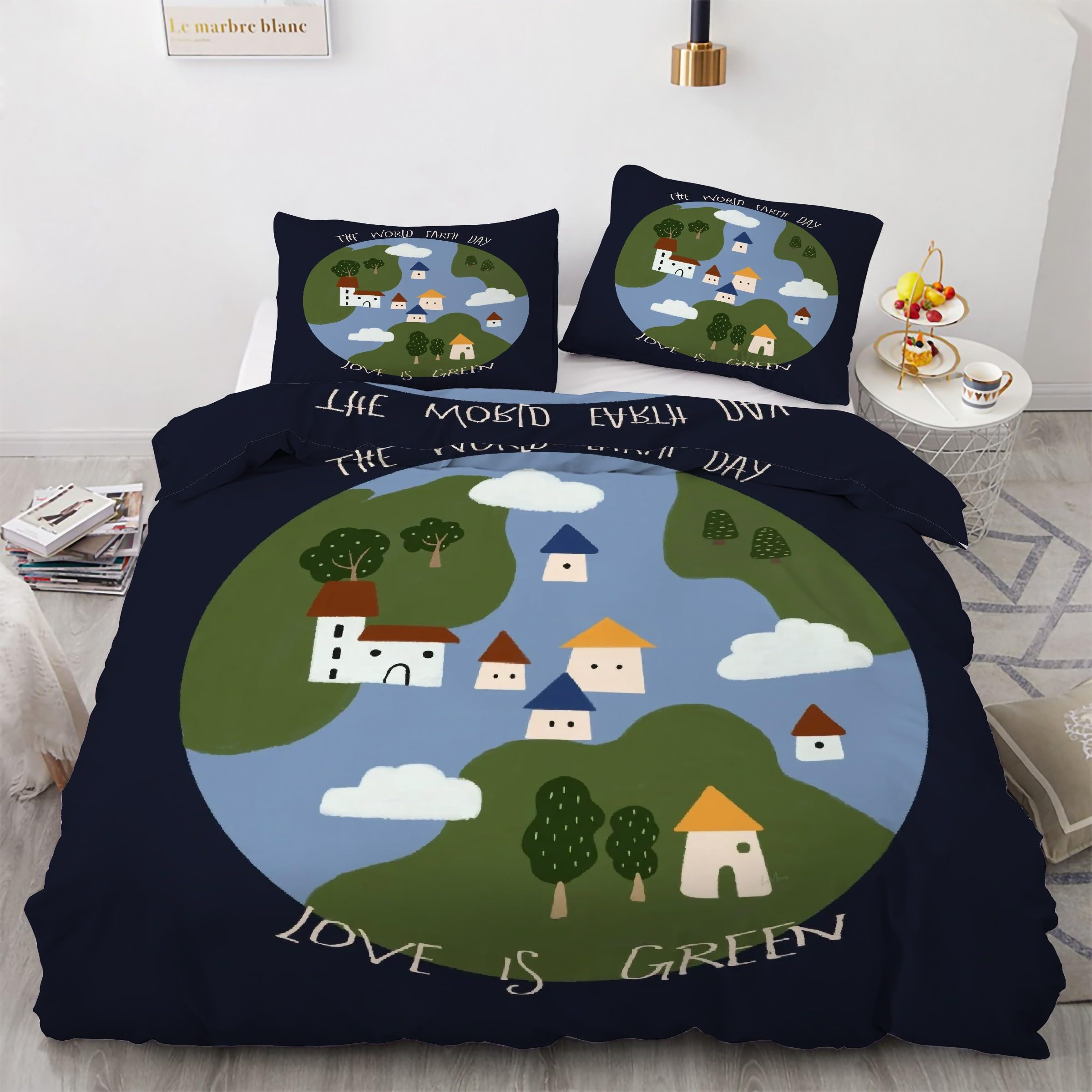 Housse de couette 240x260 ville avec parure de lit 3 pièces en microfibre douce et taies d'oreiller
