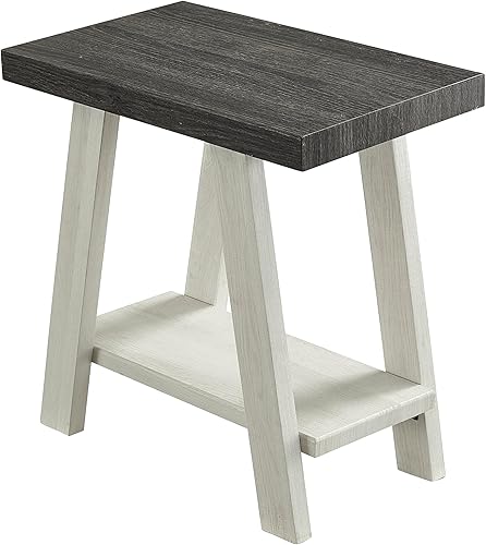 Miniatura 2 de Roundhill Furniture Athens Mesa auxiliar contemporánea de madera con estante de dos tonos, carbón desgastado y beige