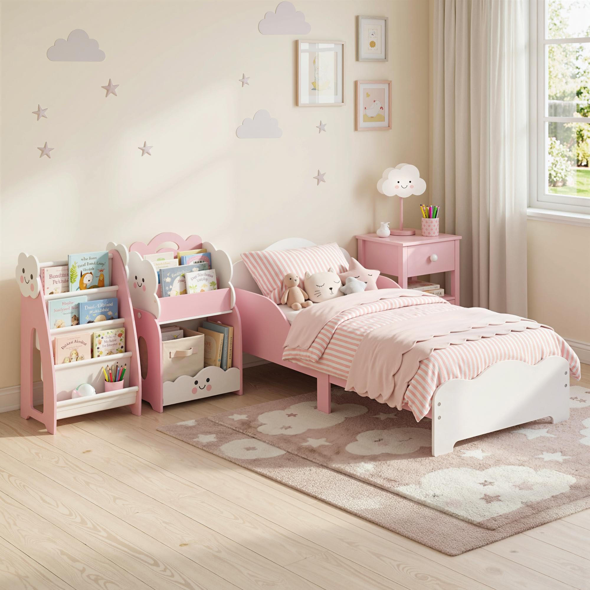 AIYAPLAY Lit Enfant 70 x 140 cm avec Barriere de Securite pour 3-6 Ans Rose | Lit pour Enfant, Sommier à Lattes en Bois, pour Garçons et Filles, Matelas Non Inclus