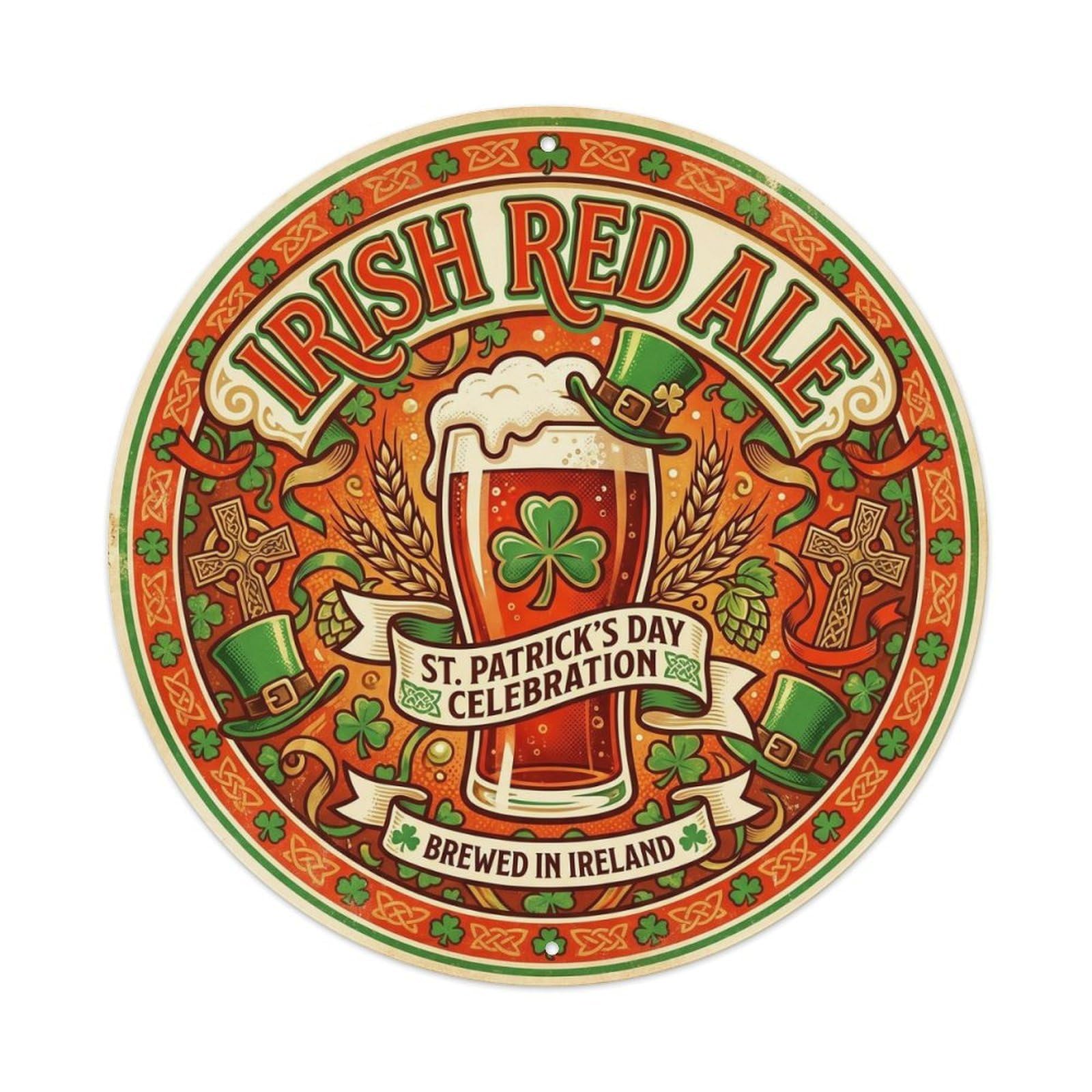 Traditional Irish Red Ale Beer Malt Hops Sour Brew Metal Tin Sign