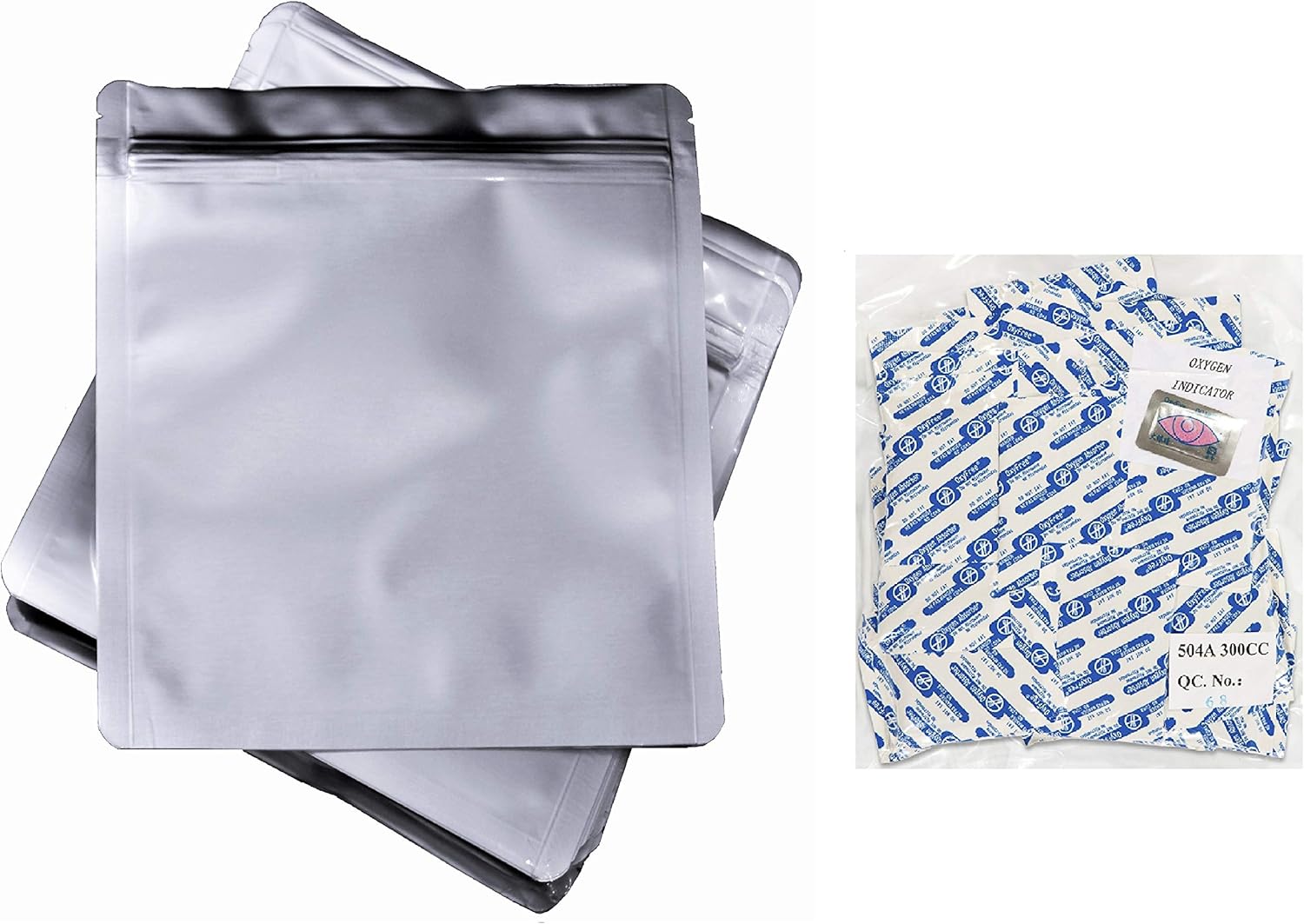 7 Mil Zip Top Mylar Bags Plus 300cc Oxygen Absorbers (50, 2 Quart 10 x 10 Inch)