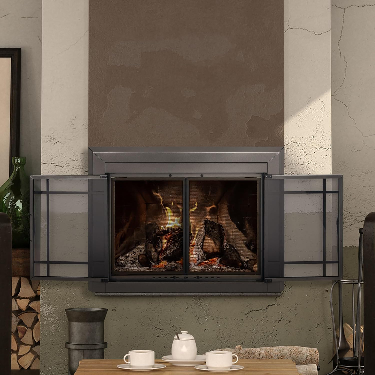 Pleasant Hearth Easton Small Burnished Bronze Fireplace Glass Door Set