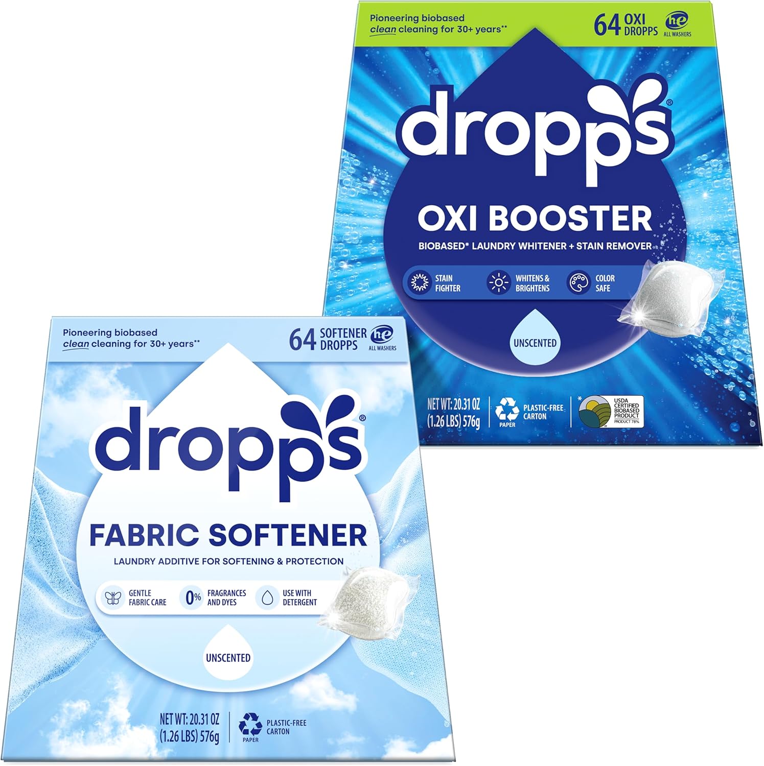 Dropps Unscented Bundle - Fabric Softener Pods & Oxi Booster Pods