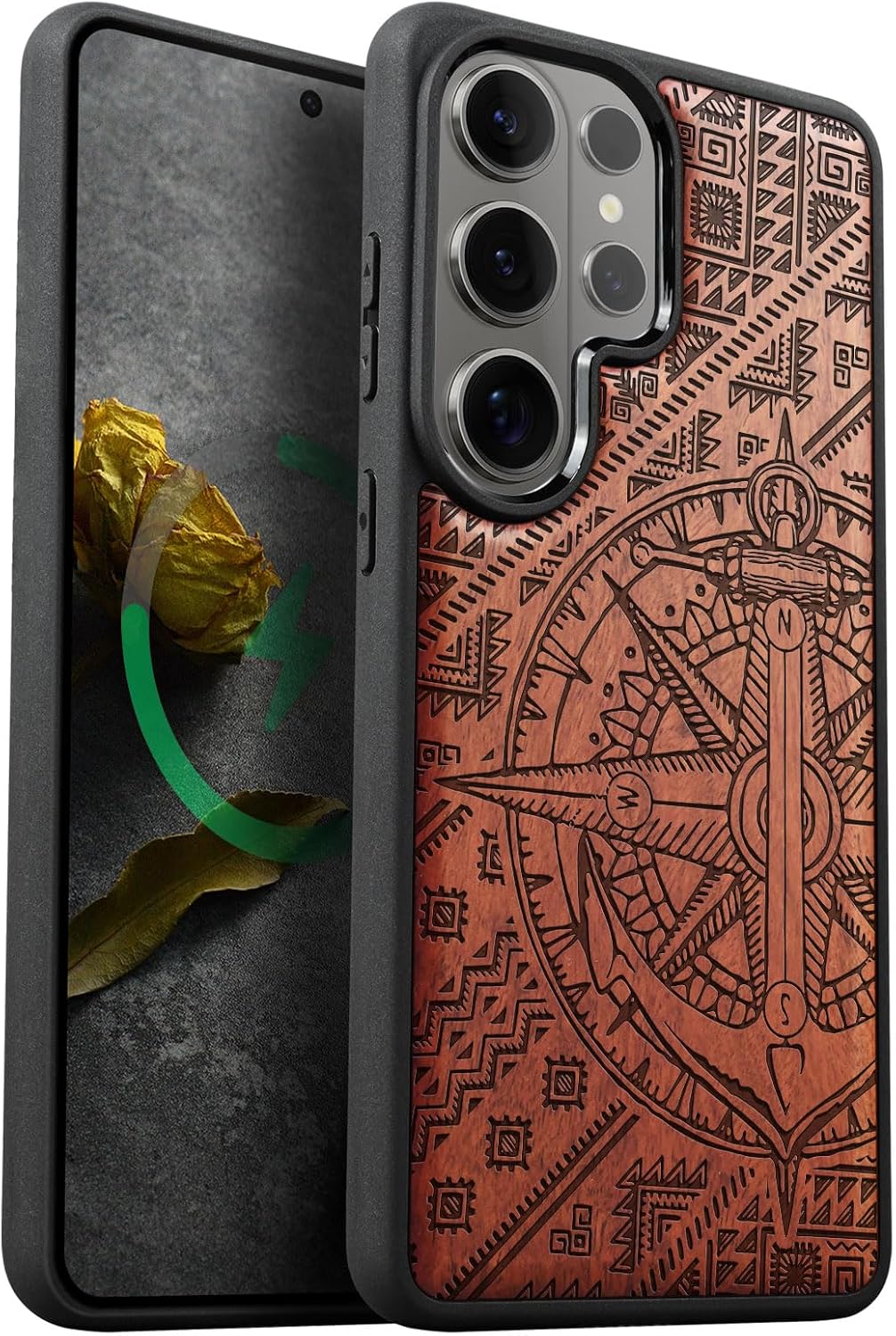 Carveit Magnetic Wooden Case for Samsung Galaxy S26 Ultra Case 2026, TPU Shockproof Cover & Wood Artisan Engraved, Compatible with MagSafe Wireless Chargers (Nautical Ensemble Zendoodle) Rosy