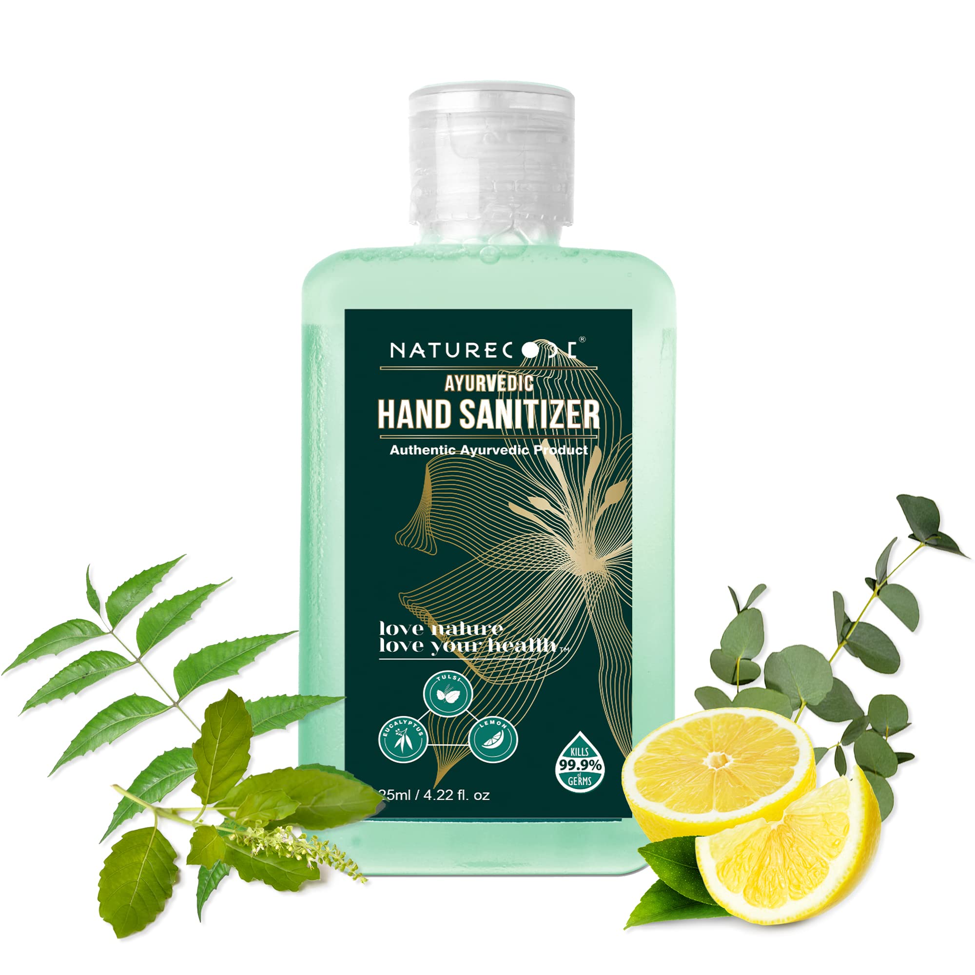 Ayurvedic Hand Sanitizer with 70% Alcohol | Skin-Friendly Liquid Hand Rub | Quick-Dry Rinse-Free and Non-Sticky Formula | Everyday Hygiene for Home Office School and Travel | 125ml Bottle