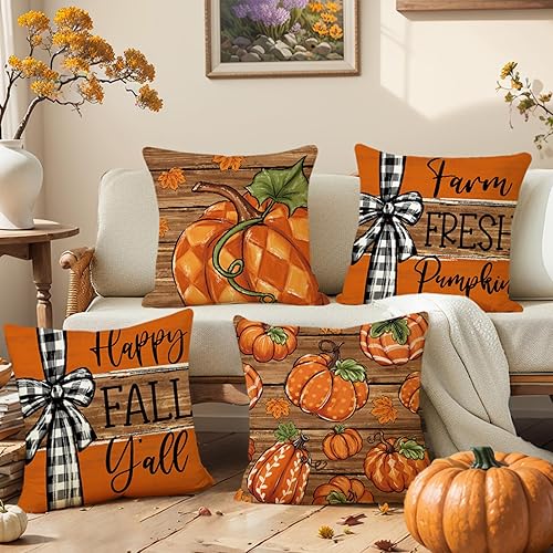 Vista 27 de ONFAON Juego de 4 fundas de almohada rojas con árboles de Navidad, 18 x 18 pulgadas, decoración de Navidad y vacaciones de invierno para sofá