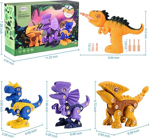 Miniatura 6 de Juguetes de dinosaurio para niños de 3 a 7 años, juego de construcción desmontable con taladro eléctrico, juguetes de construcción de aprendizaje