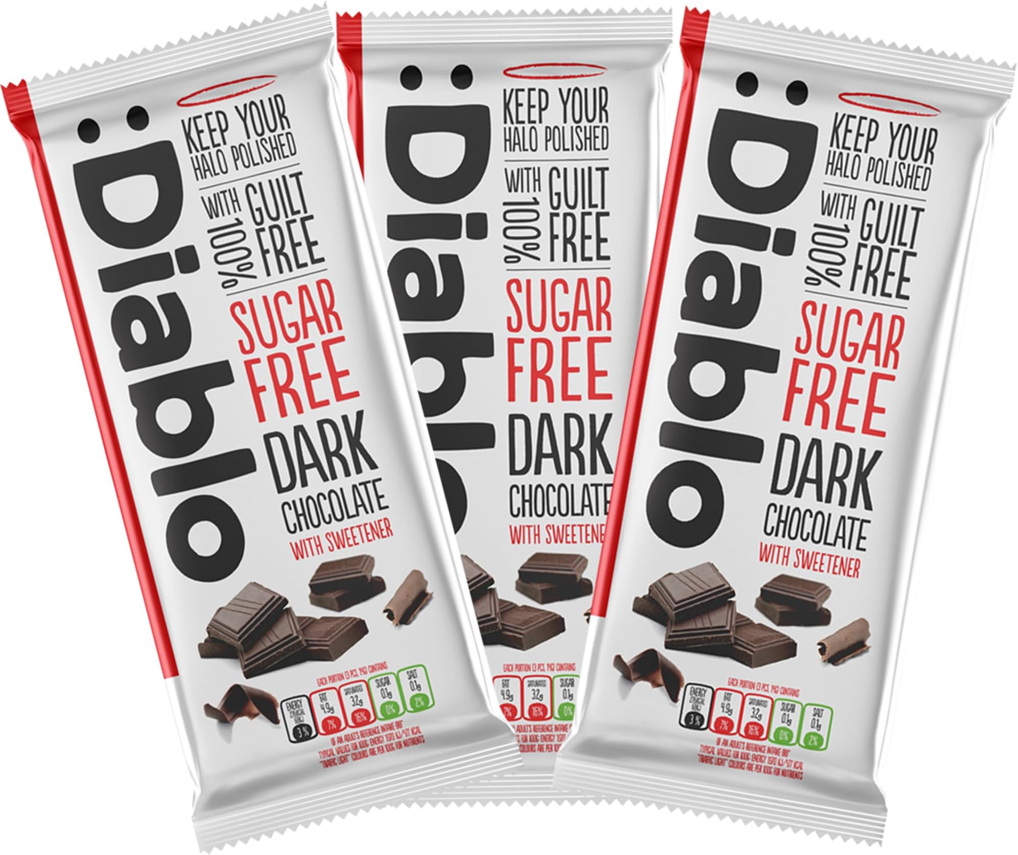 Diablo No Added Sugar Dark Chocolate Bar – Maltitol Sweetened, Low Carb & Gluten-Free Treat, Ideal Snack for All – Celebrate Any Occasion, Birthdays, Valentine’s, Anniversary – 85g, 3 Packs