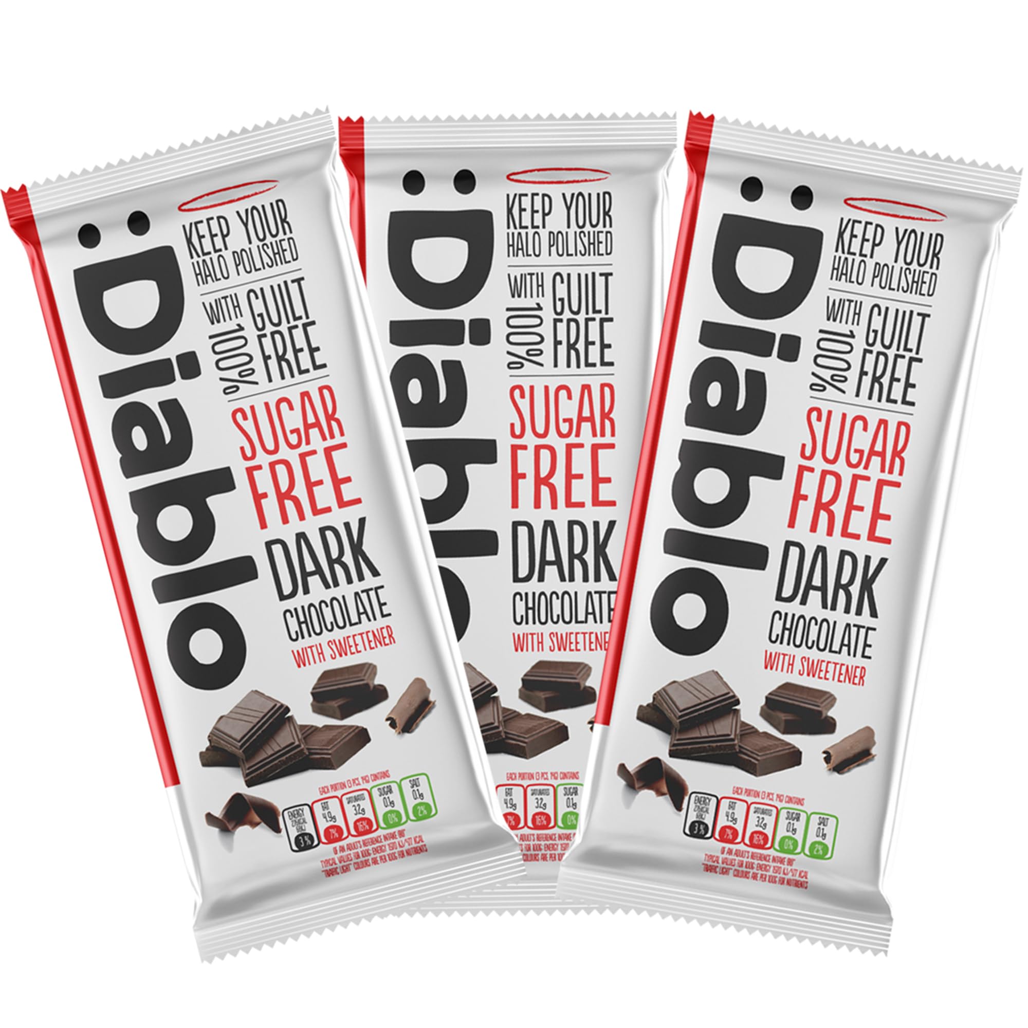 Diablo No Added Sugar Dark Chocolate Bar – Maltitol Sweetened, Low Carb & Gluten-Free Treat, Ideal Snack for All – Celebrate Any Occasion, Birthdays, Valentine’s, Anniversary – 85g, 3 Packs