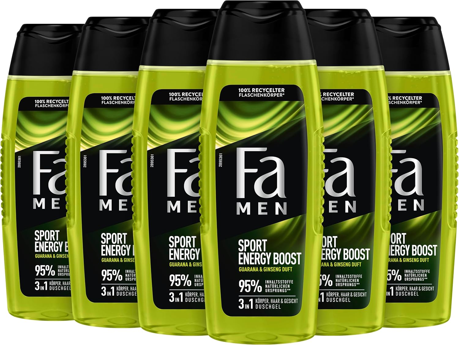 Fa MEN Sport Double Power, Power Boost Body & Hair (6 x 250 ml) 3-in-1 formule voor lichaam, haar en gezicht, activeer je lichaam, geest en zintuigen met de verfrissende geur van Guarana & ginseng