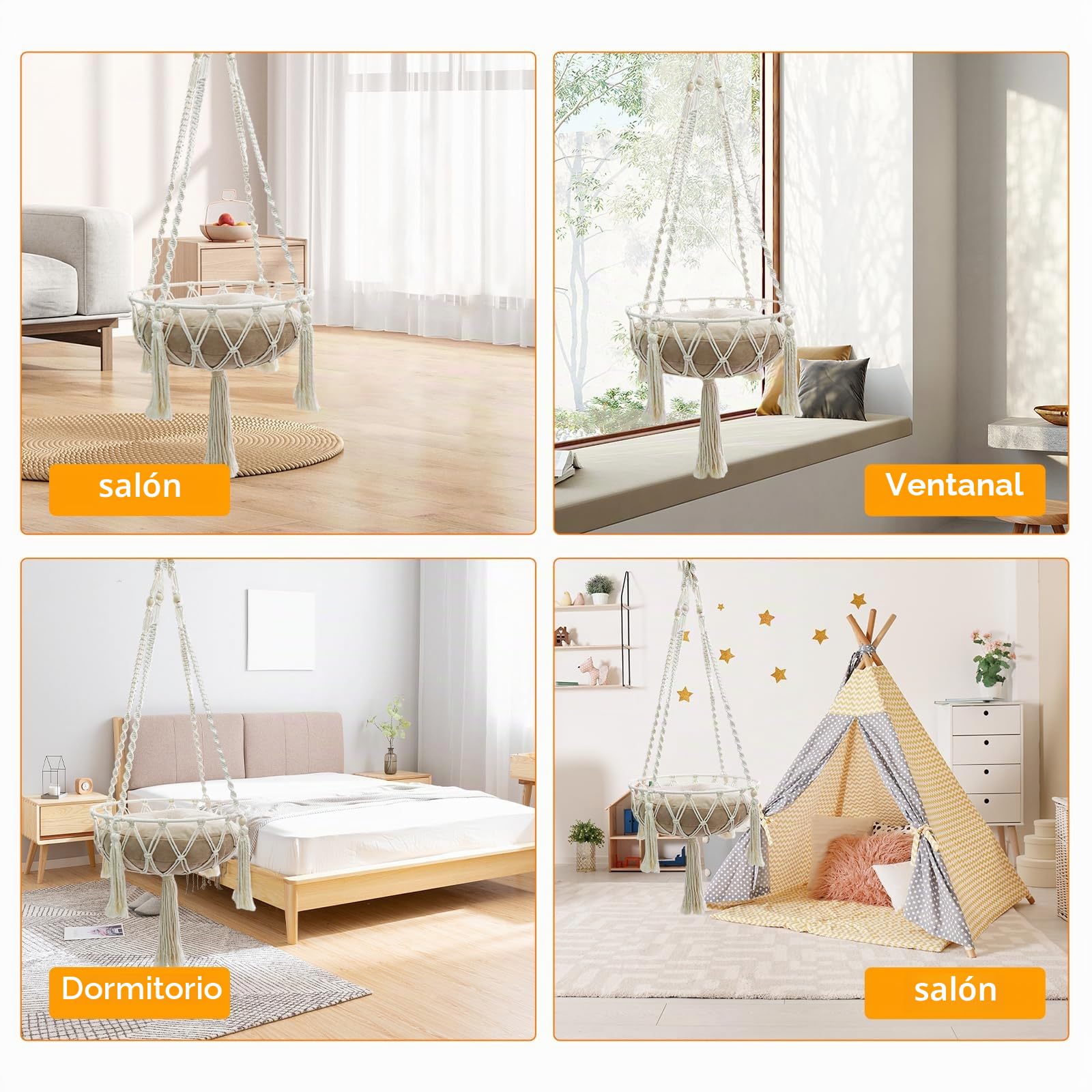 Cama de Macramé para Gatos, Hamaca y Columpio para Mascotas, Nidos Colgantes
