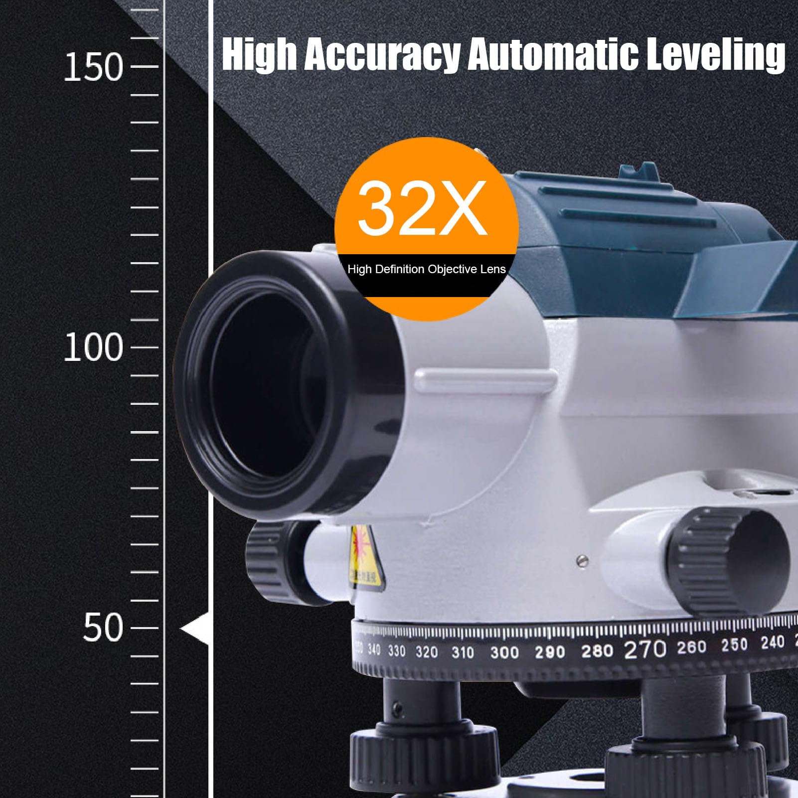 SEAFRONT Nivel óptico de Aumento de 32X con Compensador Amortiguado Magnético, IP54, Resistente a la Intemperie, Ajuste Fino de 360°, Ocular de Alta Definición, Observador de Burbujas