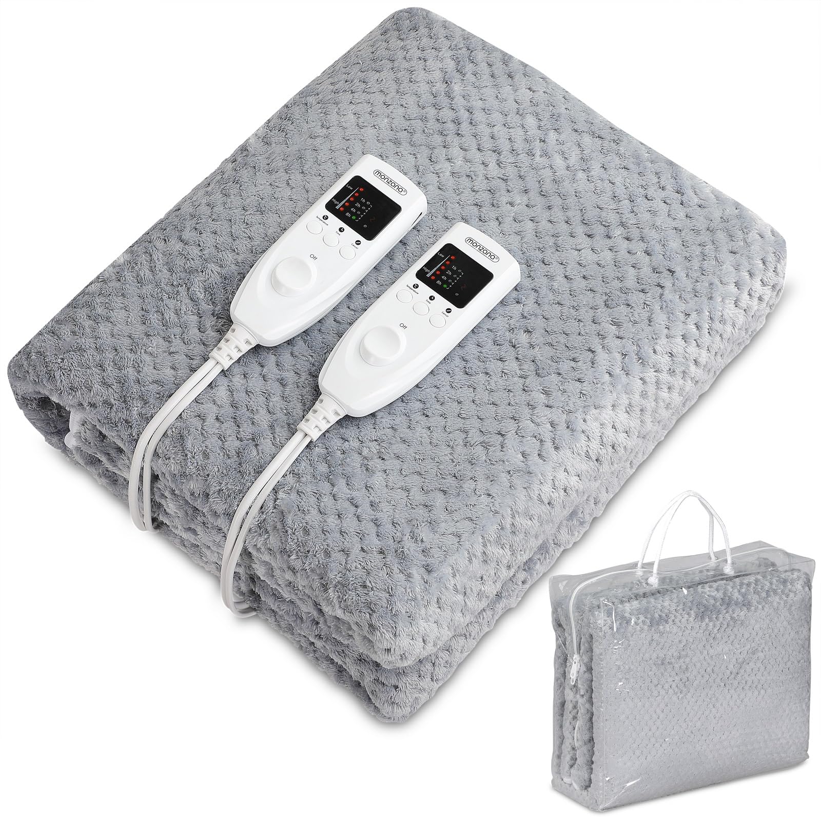Monzana Electric Blanket Large Thermal 160 x 140 cm Warm Sofa Mattress 2 x 60 W Fleece Grey Washable