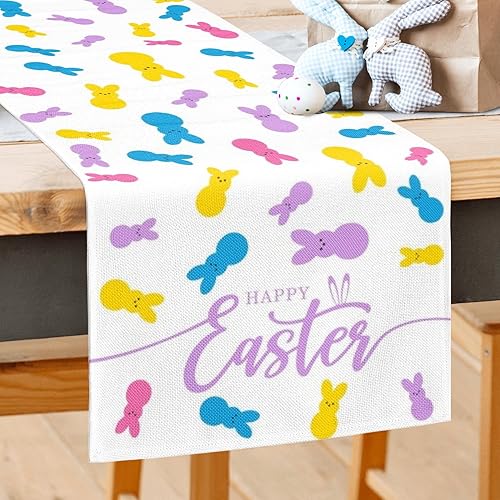 Miniatura 2 de Jbralid Camino de mesa de conejo de Pascua feliz camino de huevos de conejo a cuadros búfalo para decoración de mesa de primavera para exteriores