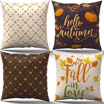 Fall Pillow Covers Set of 4 Maple Leaf Autumn Decorations Pillow Case for Sofa Couch Farmhouse Thanksgiving Fall Decoration