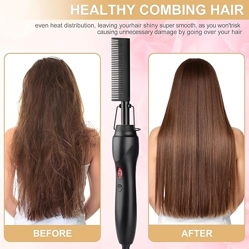 Miniatura 31 de Alisador de pelo, cepillo eléctrico de peine caliente con superficie de calentador de cerámica, calentamiento rápido, doble voltaje, temperatura