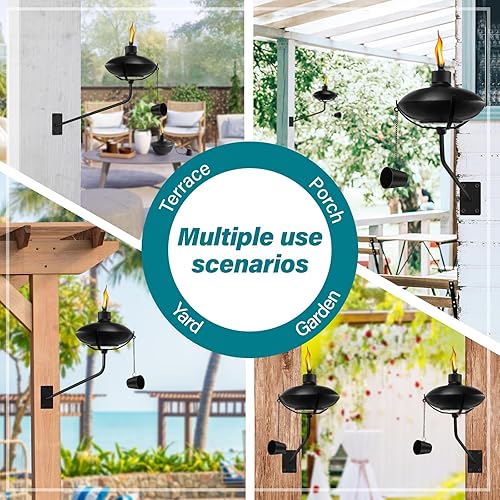 Vista 5 de Paquete de 6 antorchas de citronela montadas en la pared, 18 onzas para exteriores, antorchas de luz de llama recargable, antorcha de metal