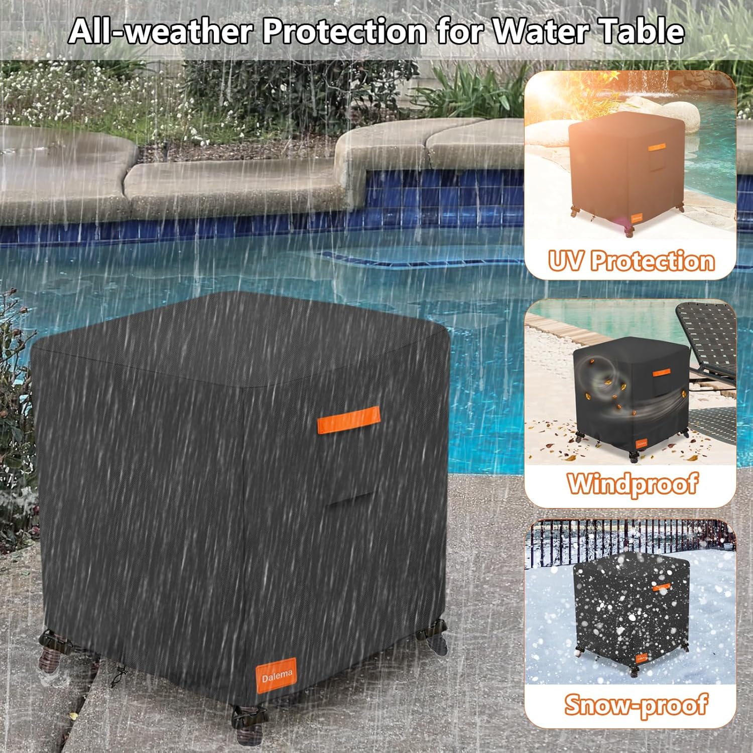 Waterproof Outdoor Ottoman Cover Square,600D Heavy Duty Patio Small Side Table Cover,Patio Furniture Covers for End Table 22" W x 22" D x 18" H,Black