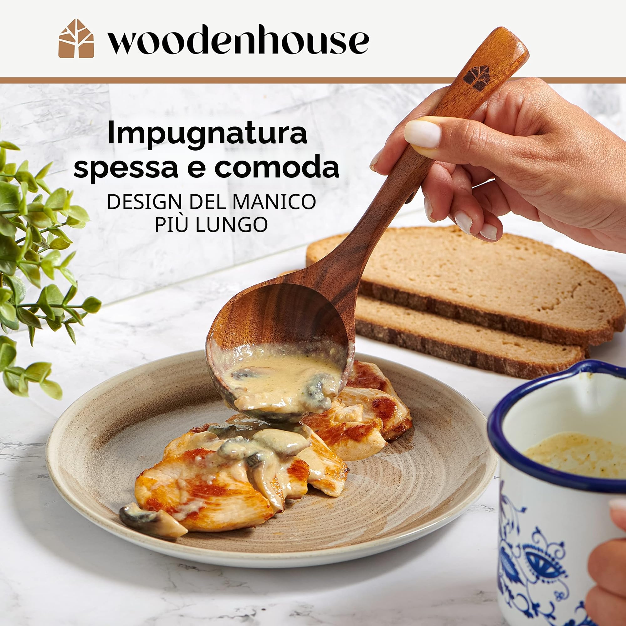 Set Mestoli Cucina Legno, Mestolo Zuppa, Antigraffio, Fatti a Mano con Ganci, Mescolare e Servire Alimenti, Minestre e Zuppe, 3 pezzi