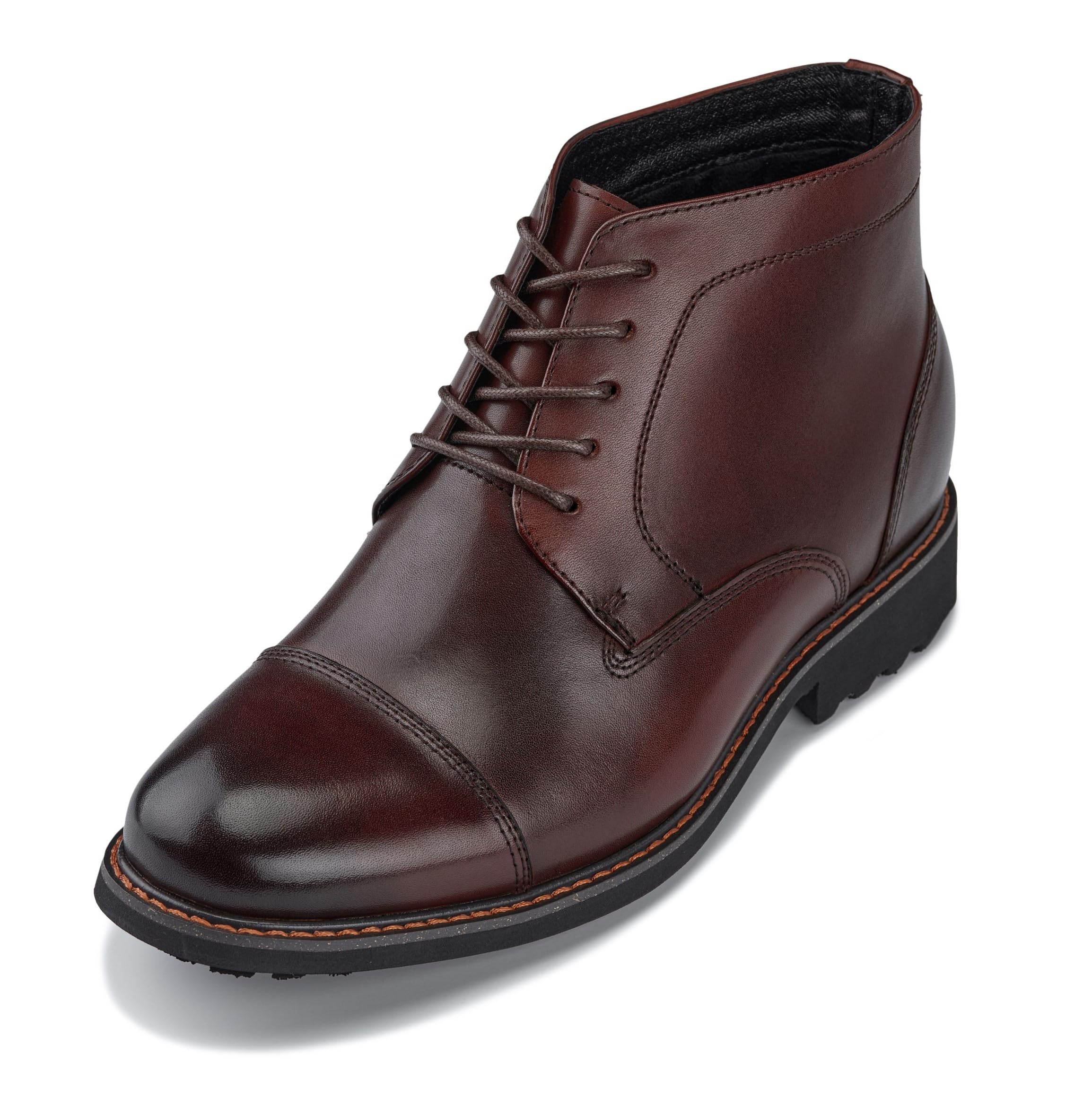 CALTO Men's Invisible Height Increasing Elevator Shoes - Dark Brown Leather Lace-up Cap-toe Boots with Inner Faux Fur - Y41081 - Size 9 D(M) US - 3.2 Inches Taller