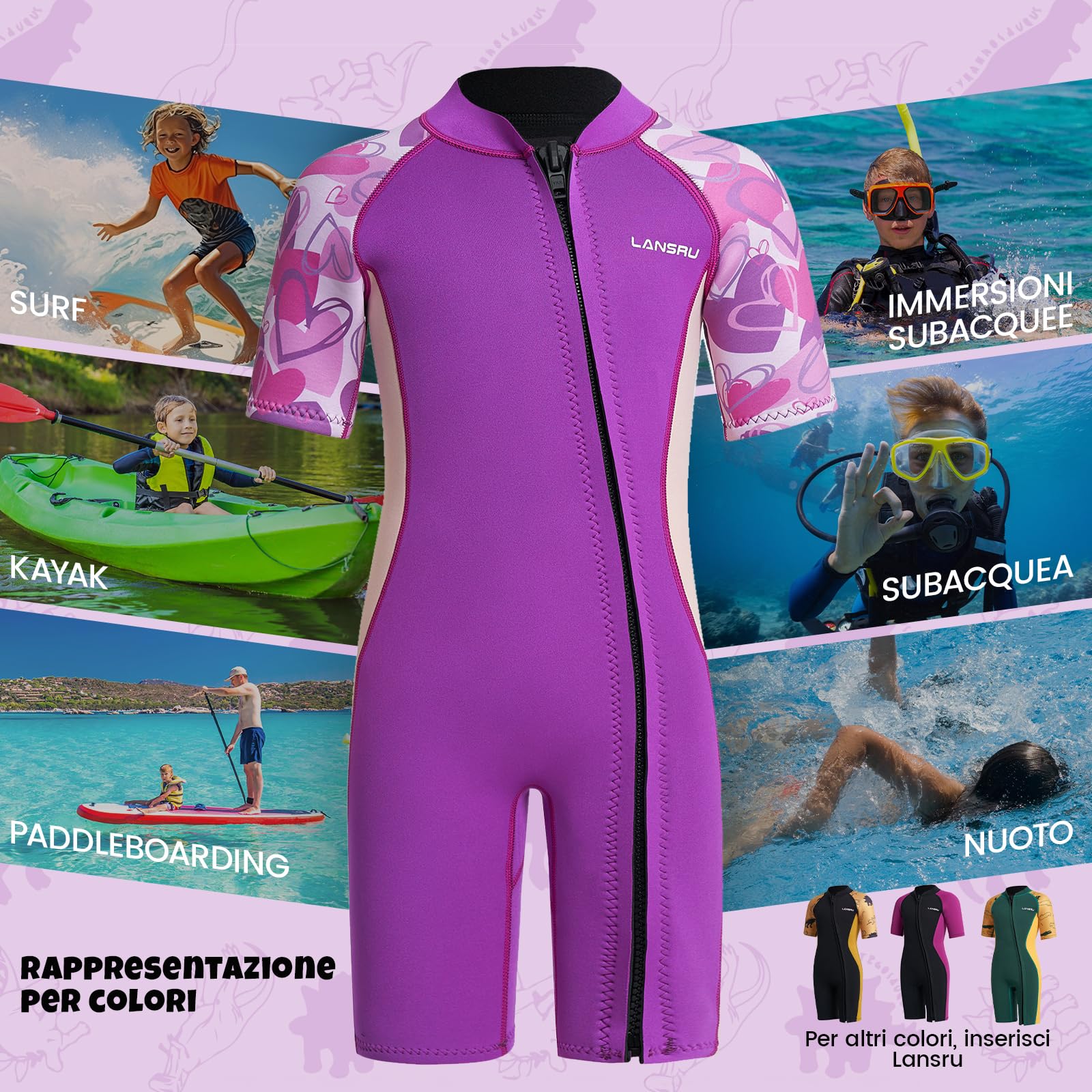 Muta in neoprene per bambini – 2,0 mm corta in neoprene per ragazzi, con chiusura lampo pionieristica, protezione UV, termica, per surf, nuoto e immersioni