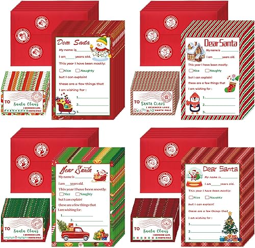 Kit oficial de 192 piezas de carta a Papá Noel, incluye 48 tarjetas de Navidad con 48 sobres rojos a juego, 48 sellos, 48 calcomanías de 5 x 7