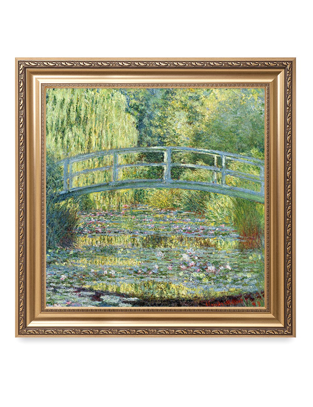 DECORARTS - Water Liles with Japanese Footbridge, Green Harmony 1899, Claude Monet Art Reproduction. Giclee Print& Museum Quality Framed Art for Wall Decor. Framed Size: 30x30